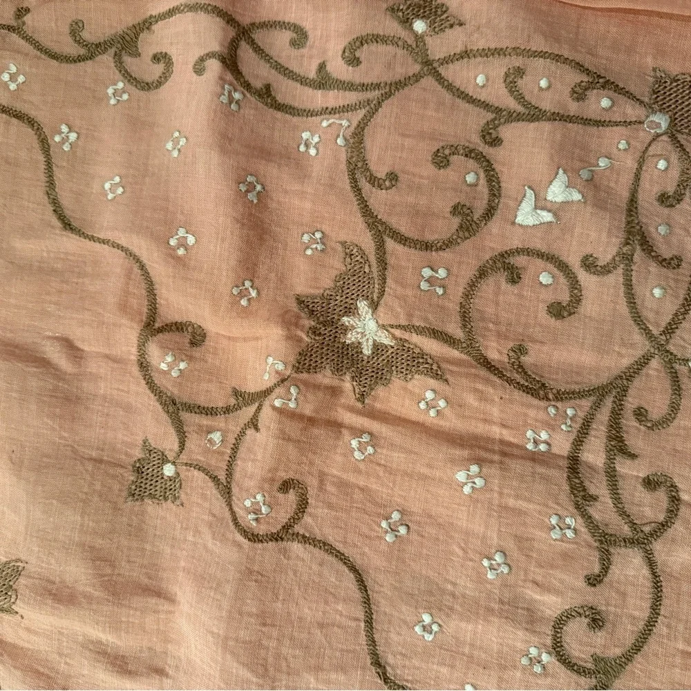 Vintage Pink Embroidered Tablecloth 6 Napkins Cottage Bridal Coquette French